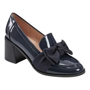 Bandolino Women's Korrar Bow Stacked Block Heel Loafers Dark Navy Size 8 W